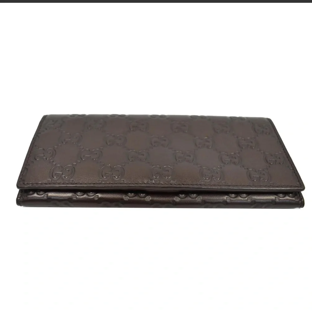 🔵 WINNER GUCCI-Guccissima GG Leather Bi-fold Long Brown Wallet date code listed